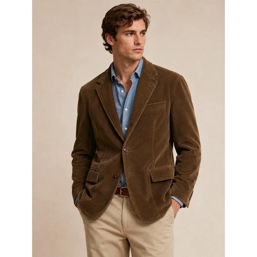 Polo Ralph Lauren Brown Corduroy Blazer XL Leather Buttons Sport Coat Jacket